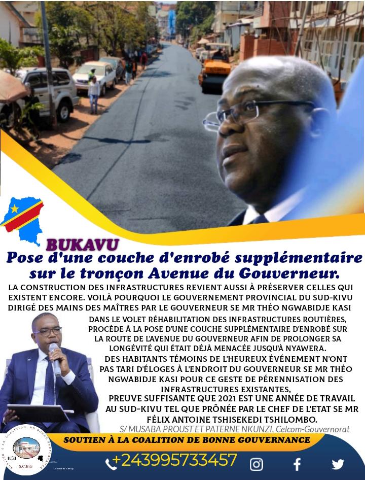 RDC/ Bukavu : Pose d’une couche d’enrobé supplémentaire sur le tronçon Avenue du Gouverneur