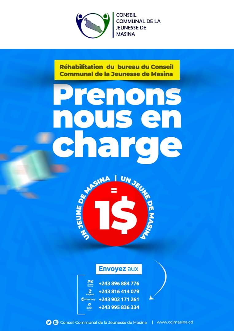 Réhabilitation des bureaux du conseil communal de la jeunesse de Masina : le président Jeru Matungulu lance la campagne prenons-nous en charge
