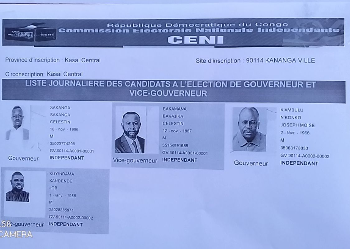 Kasaï Central : Élections de gouverneur et vice-gouverneur, deux candidatures enregistrées par la CENI